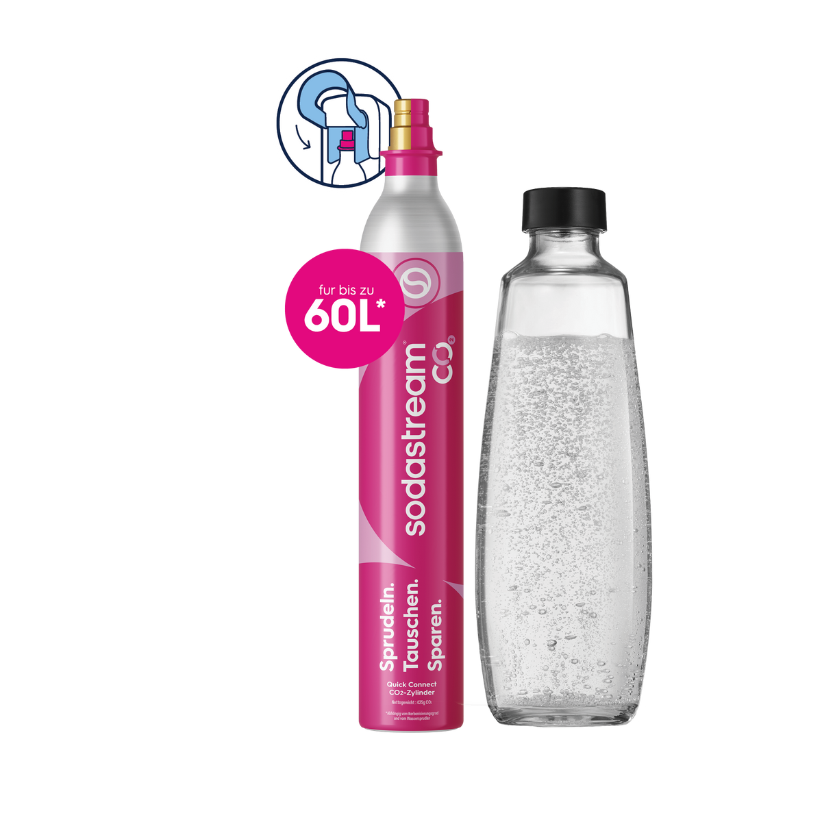 SodaStream Quick Connect Reservezylinder + 1 DUO Glasflasche – SodaStream Deutschland