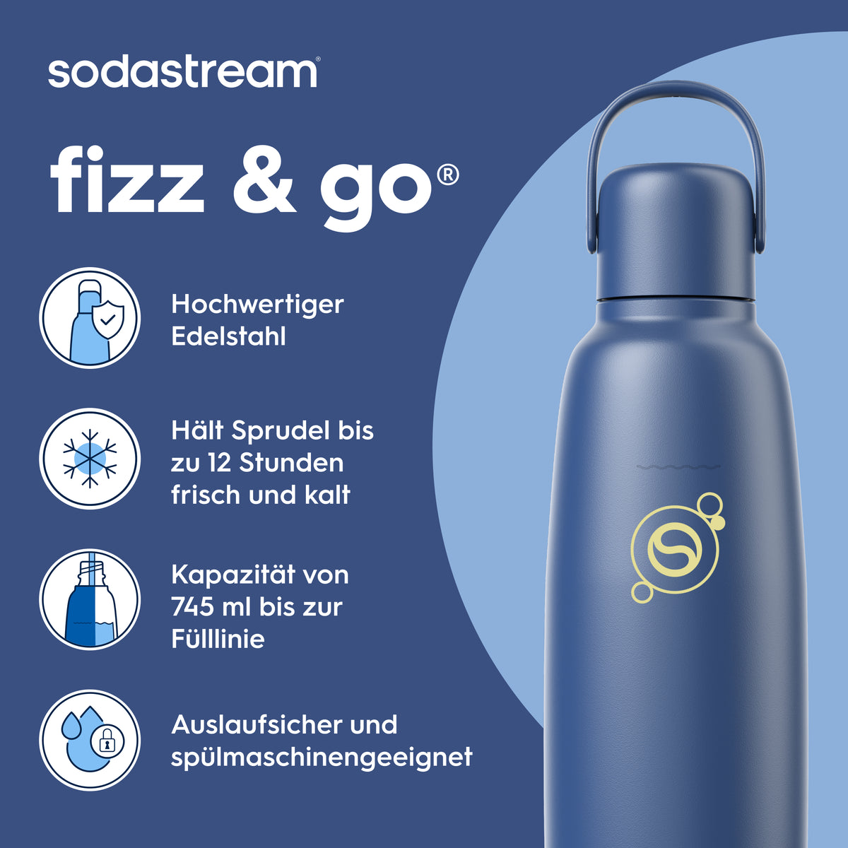 Spülmaschinengeeignete Metallflasche Fizz & Go COOL (Storm) 0,9L – SodaStream Deutschland