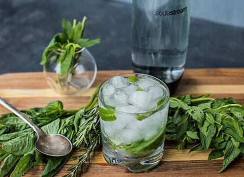 Frisches Sprudelwasser mit Kräutern