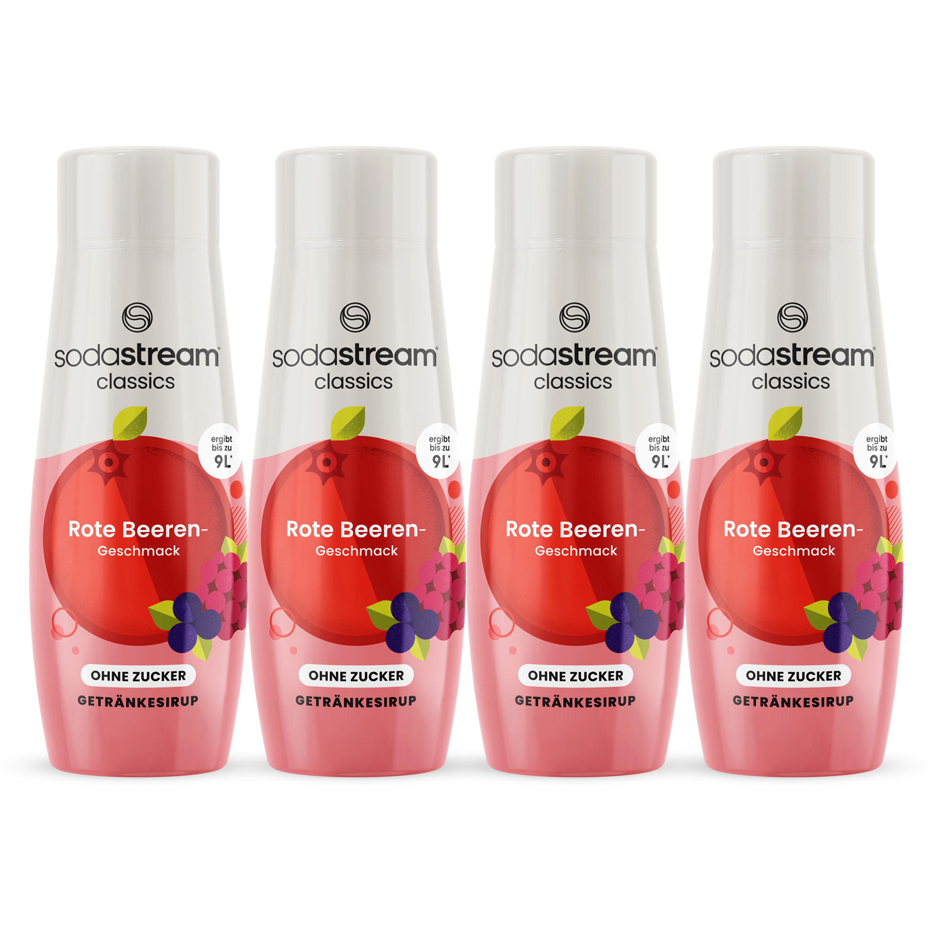 Rote Beeren ohne Zucker Vorrats-Mix Sirup 440ml, 4er-Pack