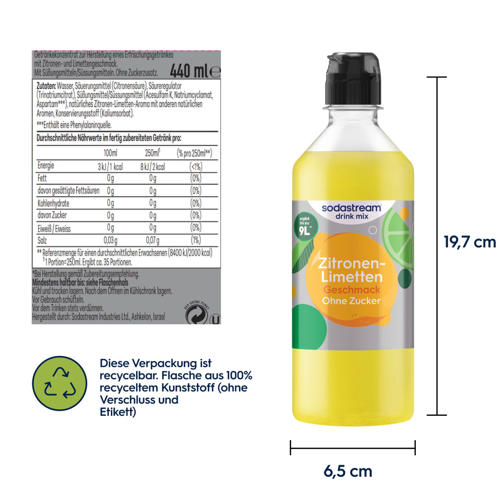 Zitronen-Limetten ohne Zucker Sirup drink mix 440 ml