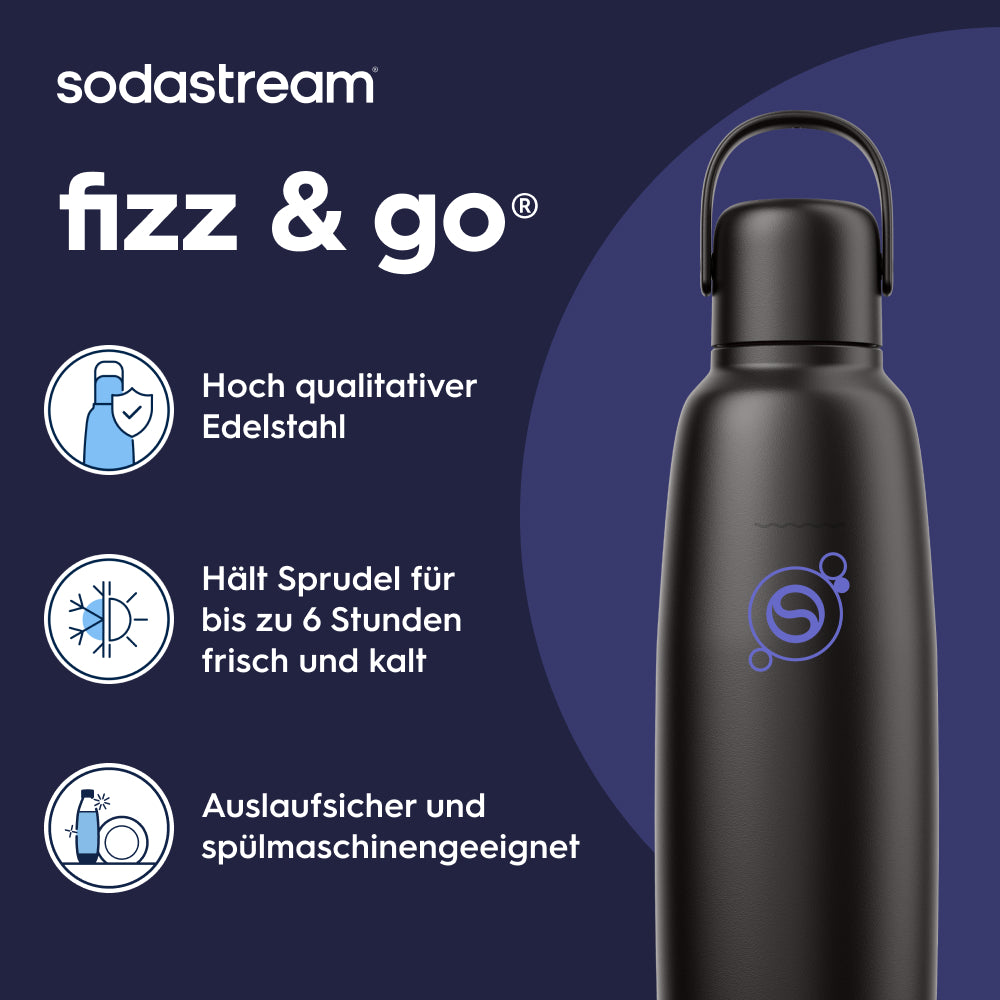 Fizz&go Edelstahl Sprudlerflasche (Charcoal) 0,9 L, 1er-Pack