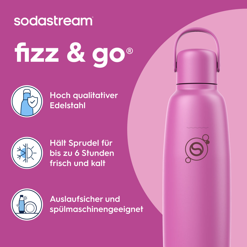 Fizz&go Edelstahl Sprudlerflasche (Guava) 0,9 L, 1er-Pack