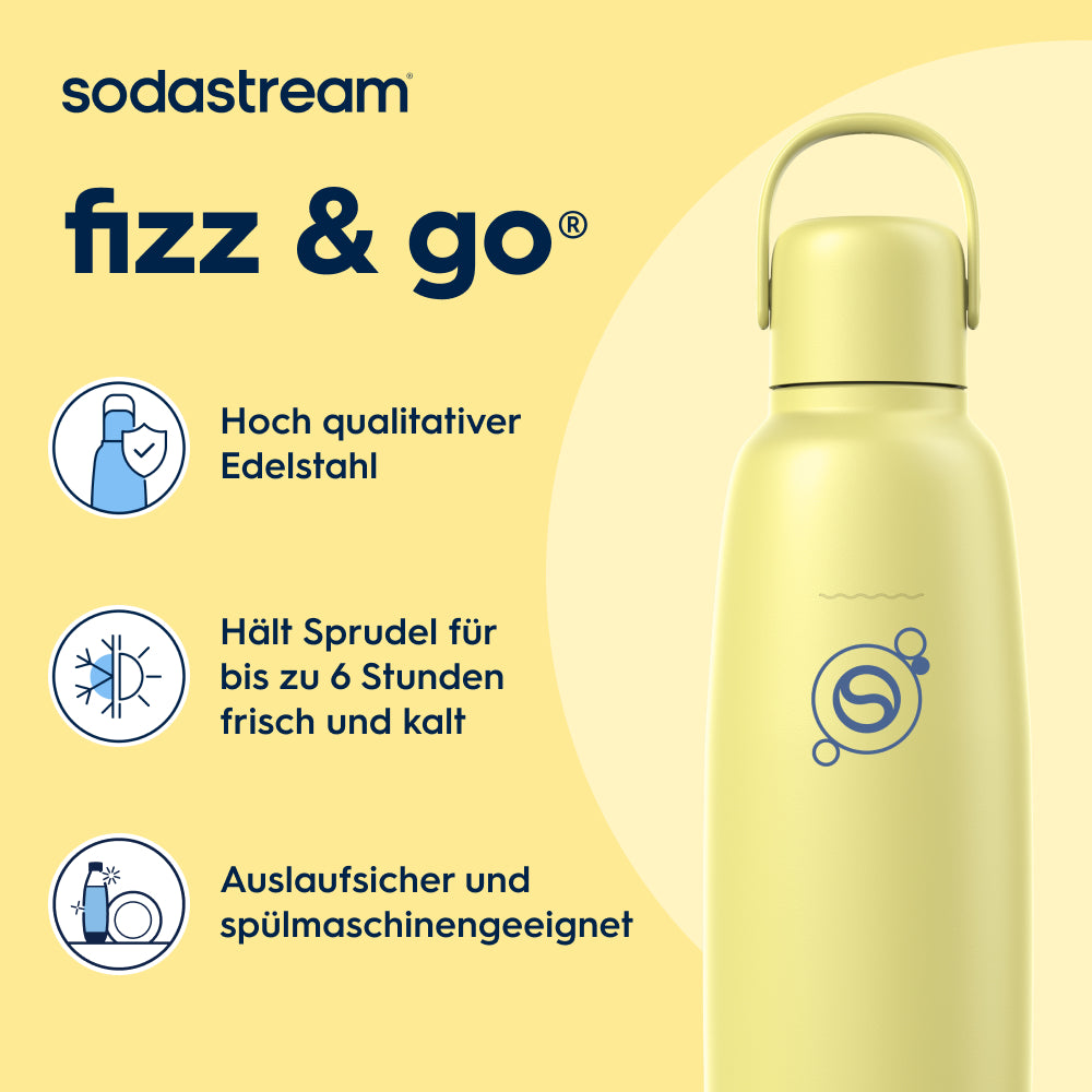 Fizz&go Edelstahl Sprudlerflasche (Lemon Zest) 0,9 L, 1er-Pack