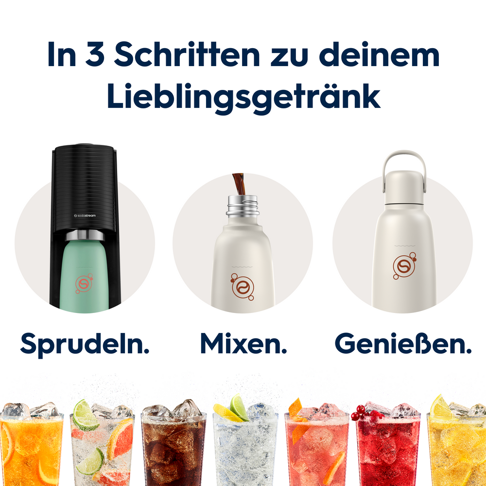 fizz & go Edelstahl Sprudlerflasche (Sand) 0,9 L, 1er-Pack – 6